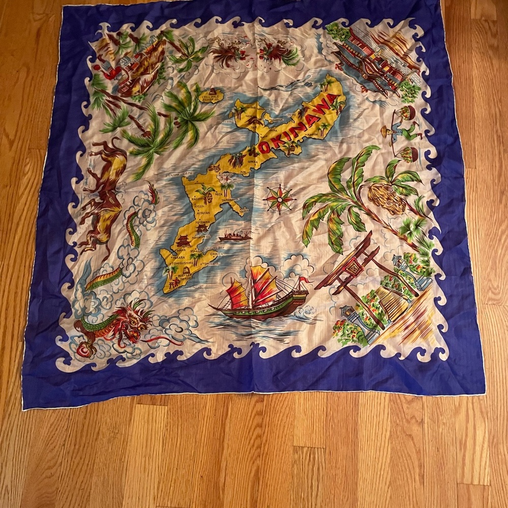 Vintage Okinawa Silk Scarf 40s/50s approx 33” square